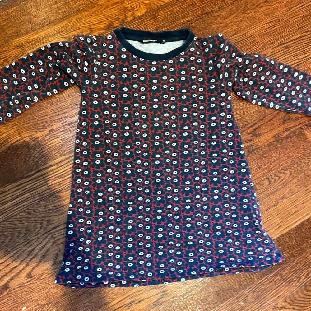 Adorable Marimekko girls mod tunic dress navy and red floral size 5